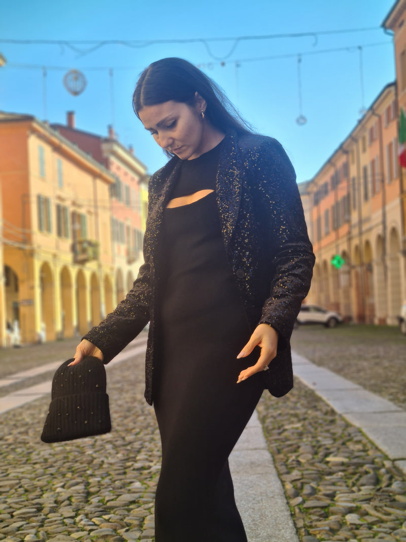 Blazer in paillettes nera Tensione In