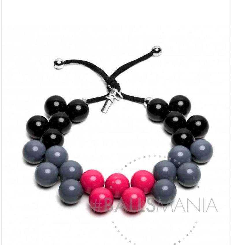 Collana ballsmania season nero- grigio scuro-fucsia